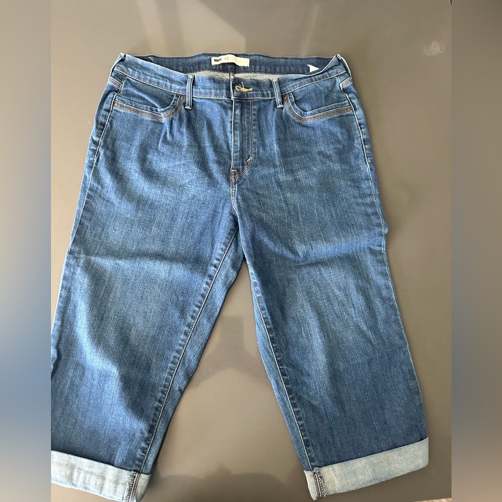 Levi's Hi Rise Cropped Jeans Cuffed Hem Medium Wash 12